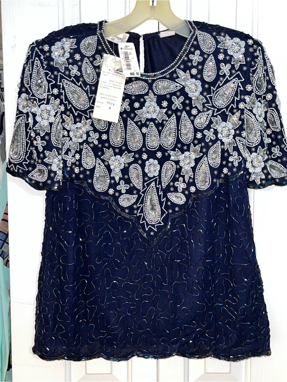 Beaded Silk Navy Embellished Women’s Top